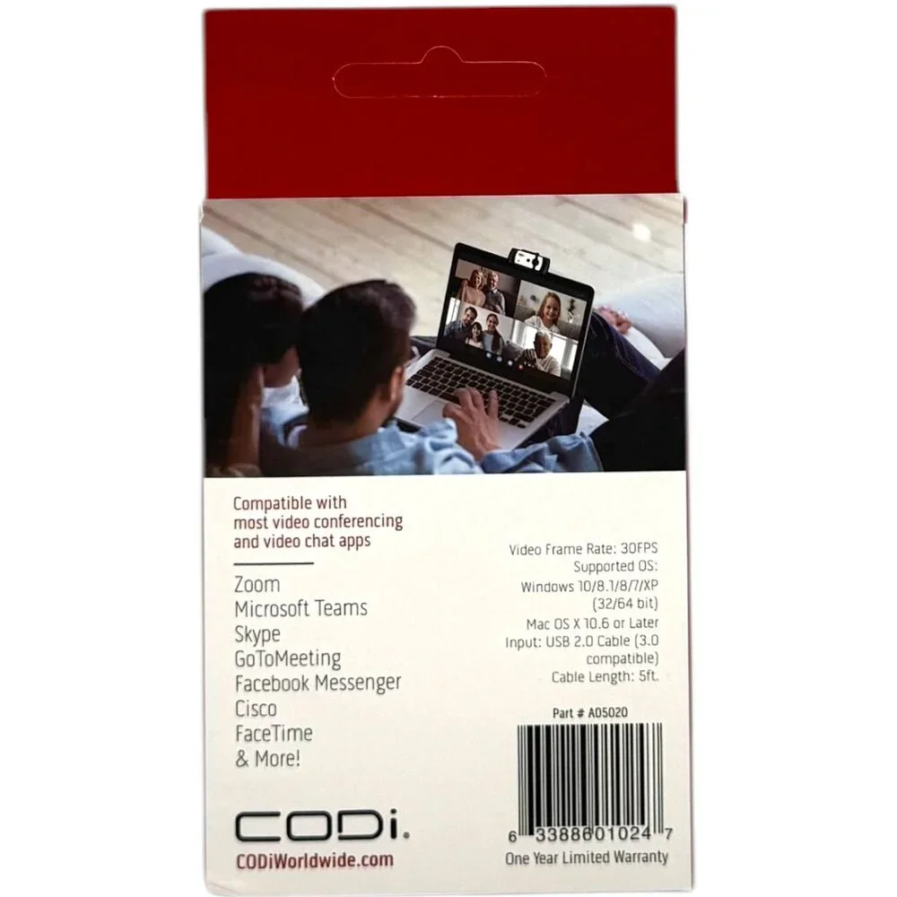 CODi Falco HD 1080P Webcam USB-A Auto-Focus Dual Mic Full HD Video A05020